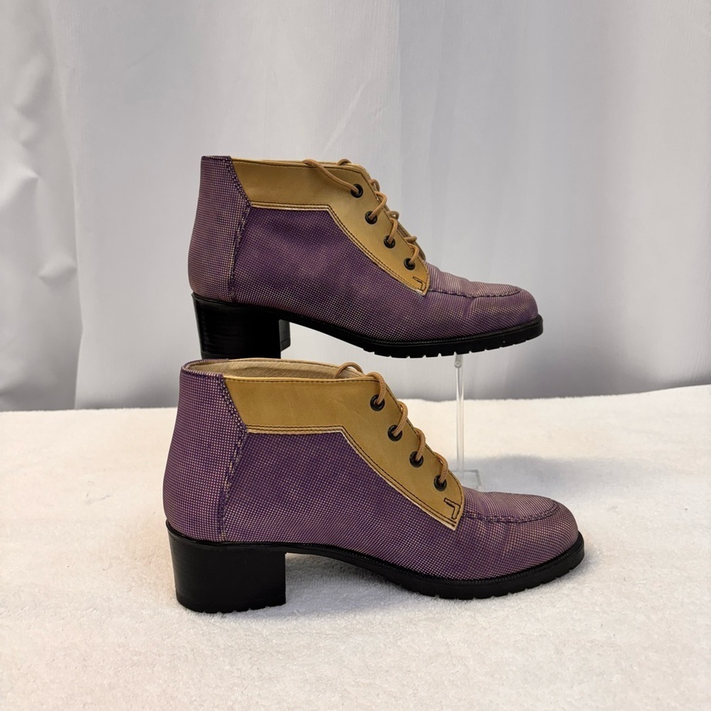 Nicole St. Louis Handcrafted Purple & Tan Two-Tone Lace-Up Booties - Picture 3 of 15